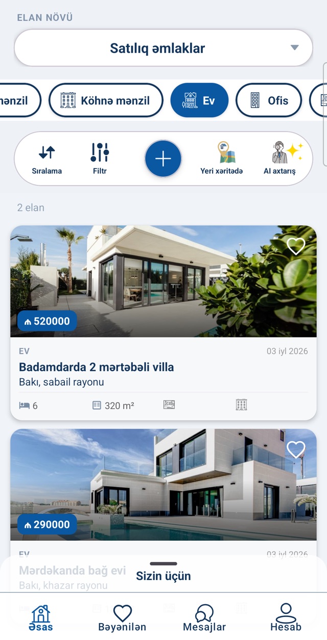 AsanSat app — property listings feed
